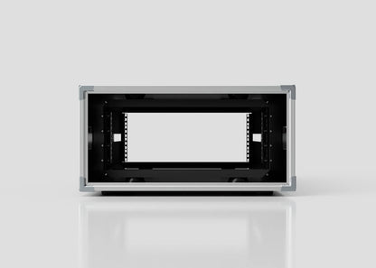 A front view of the empty 7U Shock Mount Slam Rack Case, showing its open rectangular metal frame against a plain light background.