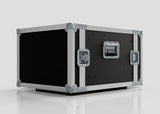 The 7U Standard Rack Case, a large black and silver UK-made unit with metal reinforcements, latches, and a handle, sits on a white surface against a plain background.
