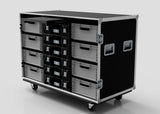 The 8 Way Euro Crate and 6 Stanley Fatmax Case is a large black wheeled storage case with metal edges, side handles, and includes multiple gray Euro crates.