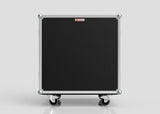 The 8 Way Euro Crate Case is a black, rectangular equipment case with metal edges, corner protectors, and four wheels, designed for high load capacity, shown against a plain light gray background.