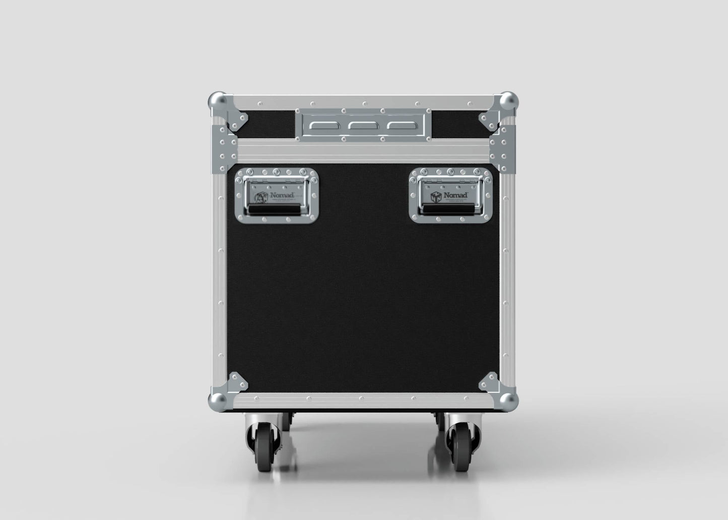 The 8 Way Martin ELP (IP) Par Can Case With Clamps Fitted is a black and silver road case with two handles, four wheels, and external dimensions of 1030 x 595 x 752 mm, shown against a plain light background.