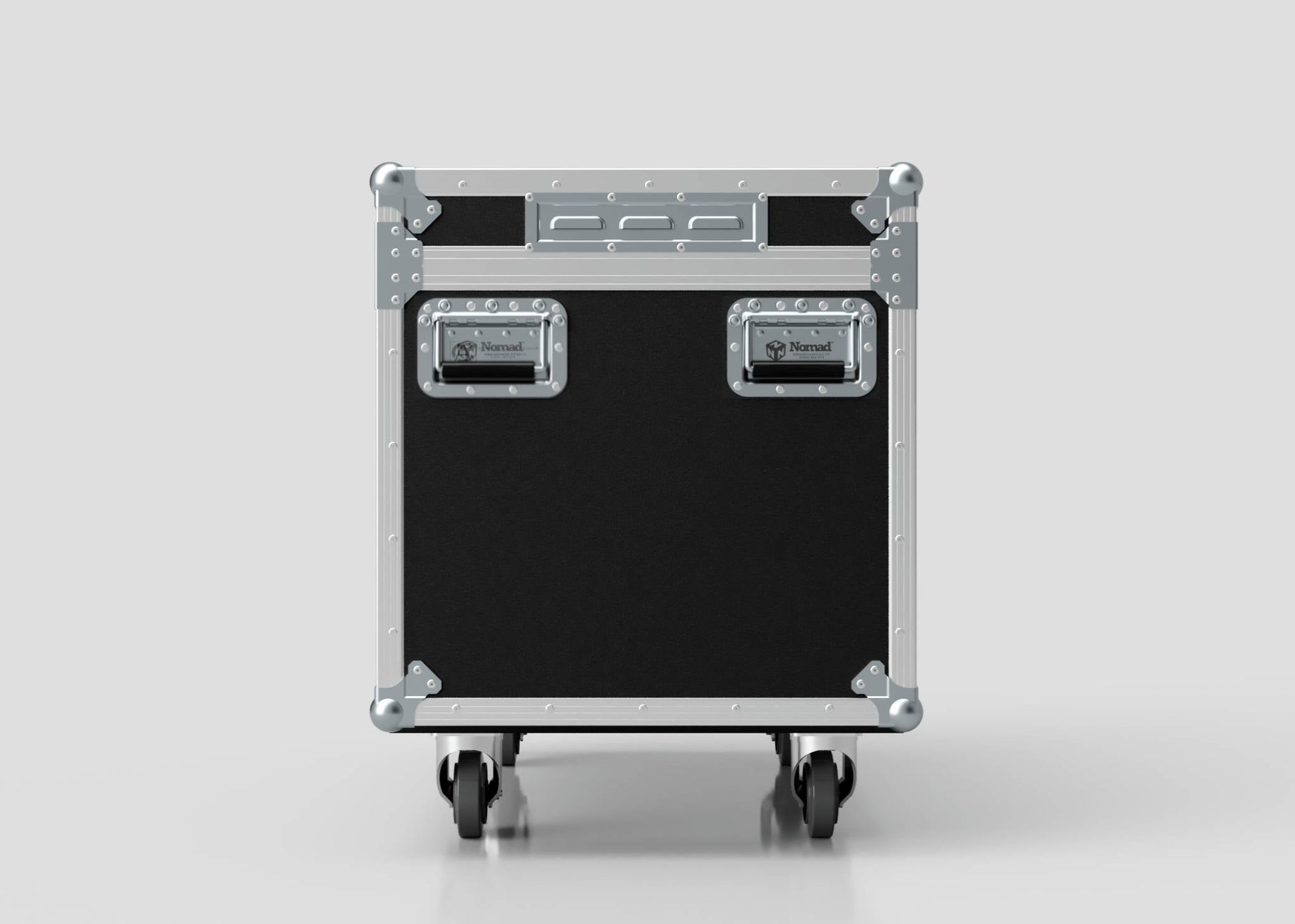 The 8 Way Martin ELP (IP) Par Can Case With Clamps Fitted is a black and silver road case with two handles, four wheels, and external dimensions of 1030 x 595 x 752 mm, shown against a plain light background.