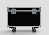The 8 Way Martin ELP (IP) Par Can Case With Clamps Fitted is a black rectangular flight case with metal reinforcements, caster wheels, and external dimensions of 1030 x 595 x 752 mm, shown against a plain light gray background.