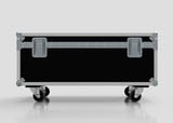 8 Way Martin ELP Par Can Case With Clamps Compartment, black with metal edges and latches, on four caster wheels, external dimensions 1216 x 595 x 606 mm, shown against a plain light background.