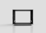 Front view of the 8U Standard Rack Case, an empty metal server enclosure with open sides, perfect for use as an equipment rack or rack case, set against a plain light gray background.