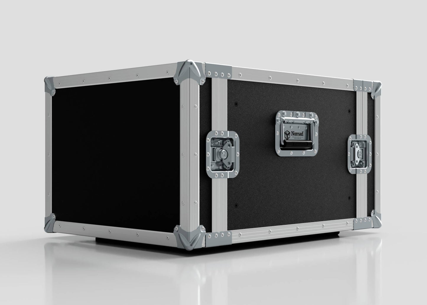 The 8U Standard Rack Case is a black and silver rectangular case with metal reinforced corners and secure latches, shown on a plain white surface.