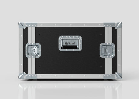 The 8U Standard Rack Case features black and silver construction, metal reinforcements, secure latches, a central handle, and a Nomad nameplate—perfect for protecting your valuable equipment rack.