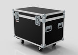 The 900mm Trunk Case, a black and silver hard-shell equipment case with metal reinforcements, handles, and four caster wheels, is shown against a plain background. External dimensions are 925 x 607 x 765 mm.
