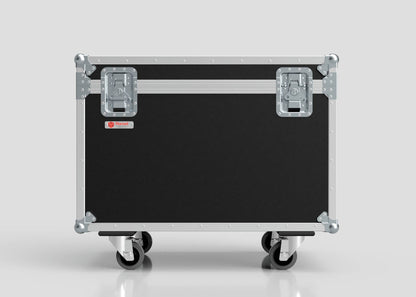 The 900mm Trunk Case, featuring a black and silver design, metal corner reinforcements, and two latches, is displayed against a plain background, emphasizing its sturdy build and 925 x 607 x 765 mm external dimensions.