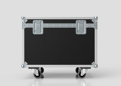 The 900mm Trunk Case, featuring black and silver panels, metal edges and latches, and four caster wheels, measures 925 x 607 x 765 mm—perfect for secure storage and transport against a light background.