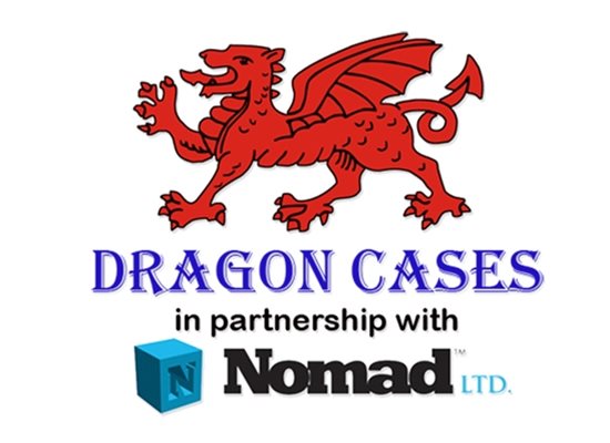 Logo featuring a red dragon above the text Dragon Cases in partnership with Nomad LTD. with the Nomad logo displayed.