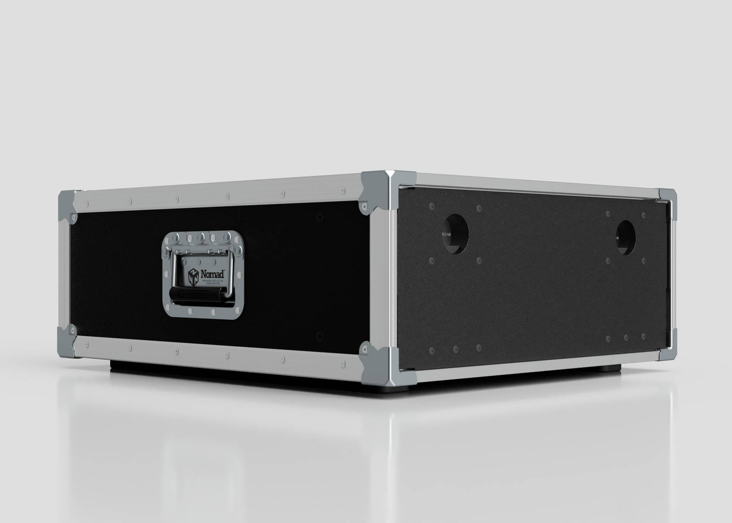 The 9U Slam Rack Case, a black and silver rectangular case with metal-reinforced corners and a handle, is displayed against a plain white background.