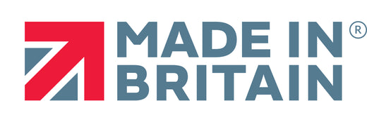 Made in Britain logo featuring bold blue text and a red arrow with Union Jack design on the left.