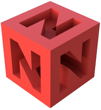 A red 3D cube with the letter N cut out on each visible face.