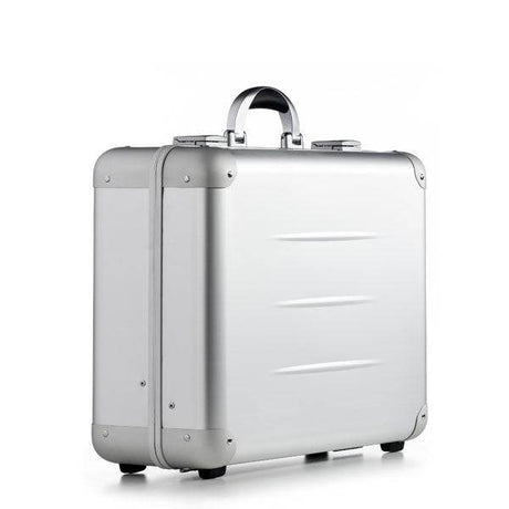 The ALUpur 98400, featuring a silver anodised aluminium case with rounded corners, a top handle, and horizontal side ridges, is displayed against a plain white background.