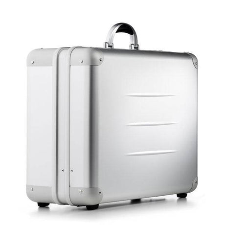 The ALUpur 98800 is a silver case with rounded corners and a handle, made from anodised aluminium and shown against a white background.