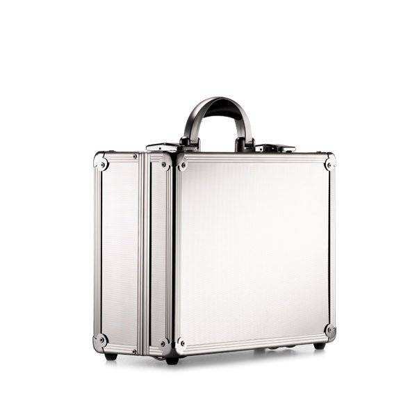 The ARK 90300 is a silver metallic aluminium frame case with reinforced corners and a black handle, built for durability and ideal for field work, shown against a plain white background.