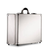 The ARK 90600 is a closed, silver aluminium frame case with reinforced corners and a handle, standing upright on a plain white background to highlight its robust construction.