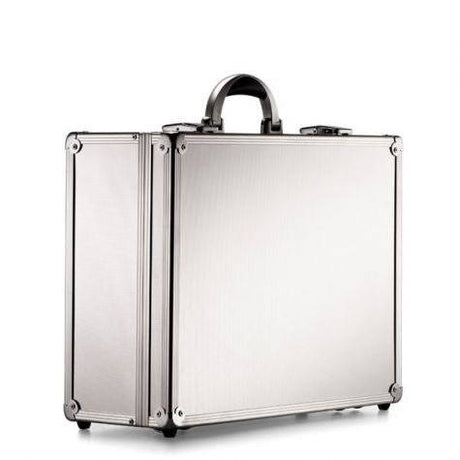 The ARK 90600 is a closed, silver aluminium frame case with reinforced corners and a handle, standing upright on a plain white background to highlight its robust construction.