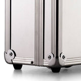 Close-up of the ARK 90700 case corner, showing metal reinforcements, protective corner caps, and a durable aluminium frame design.