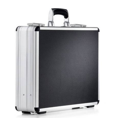 The AZKE 95100 is a closed, rectangular black and silver aluminum frame case with a handle, shown standing upright on a white background.