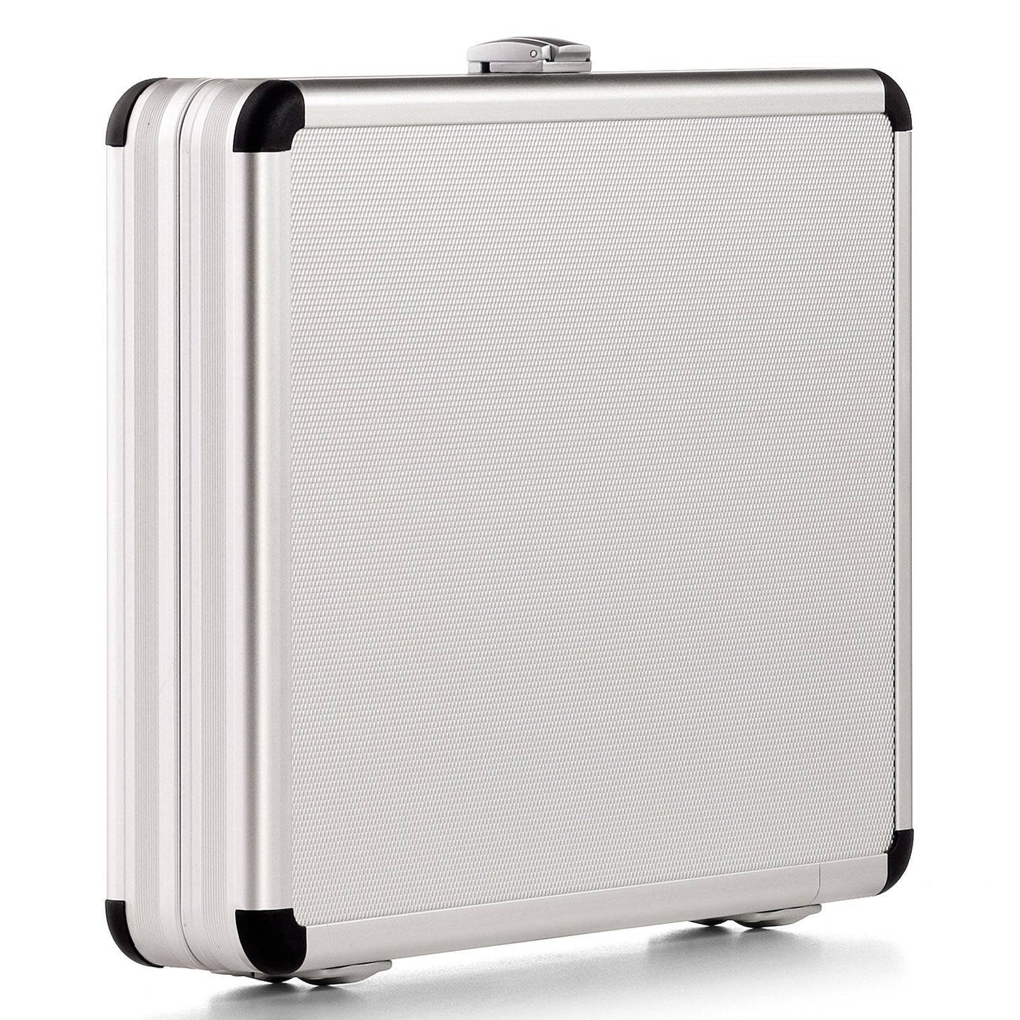 The AZKE 95260 is a closed silver aluminium frame case with black corner protectors, standing upright on a white background and offering durable, scratch-resistant protection.