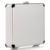 The AZKE 95260 is a closed silver aluminium frame case with black corner protectors, standing upright on a white background and offering durable, scratch-resistant protection.