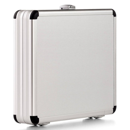 The AZKE 95260 is a closed silver aluminium frame case with black corner protectors, standing upright on a white background and offering durable, scratch-resistant protection.