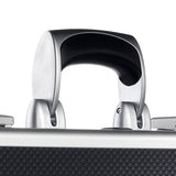 Close-up of the AZKE 95600's black and silver handle, attached to a textured, scratch-resistant case with an aluminium frame.