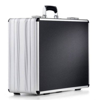 The AZKE 95700 is a silver and black aluminum frame case with a textured surface, sturdy handle, and custom CNC foam fittings, shown against a plain white background.