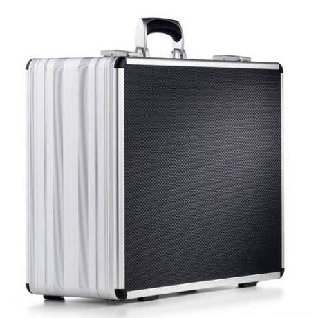 The AZKE 95700 is a silver and black aluminum frame case with a textured surface, sturdy handle, and custom CNC foam fittings, shown against a plain white background.