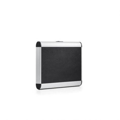 The AZKR 80100 (330 x 260 x 26) is a rectangular black and silver aluminium frame case with rounded corners, shown closed on a white background. Its scratch-resistant design ensures durable and stylish protection for your valuables.