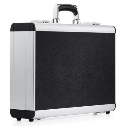 The AZKR 80500 is a closed black and silver aluminium frame case with a black handle, standing upright on a white background and featuring a scratch-resistant case design.