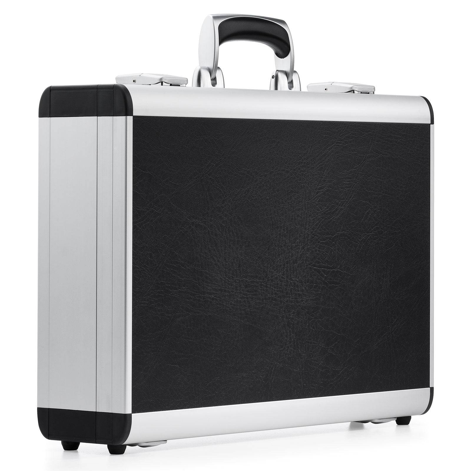The AZKR 80500 is a black and silver aluminum frame briefcase with a handle and custom CNC foam fittings, shown on a white background.