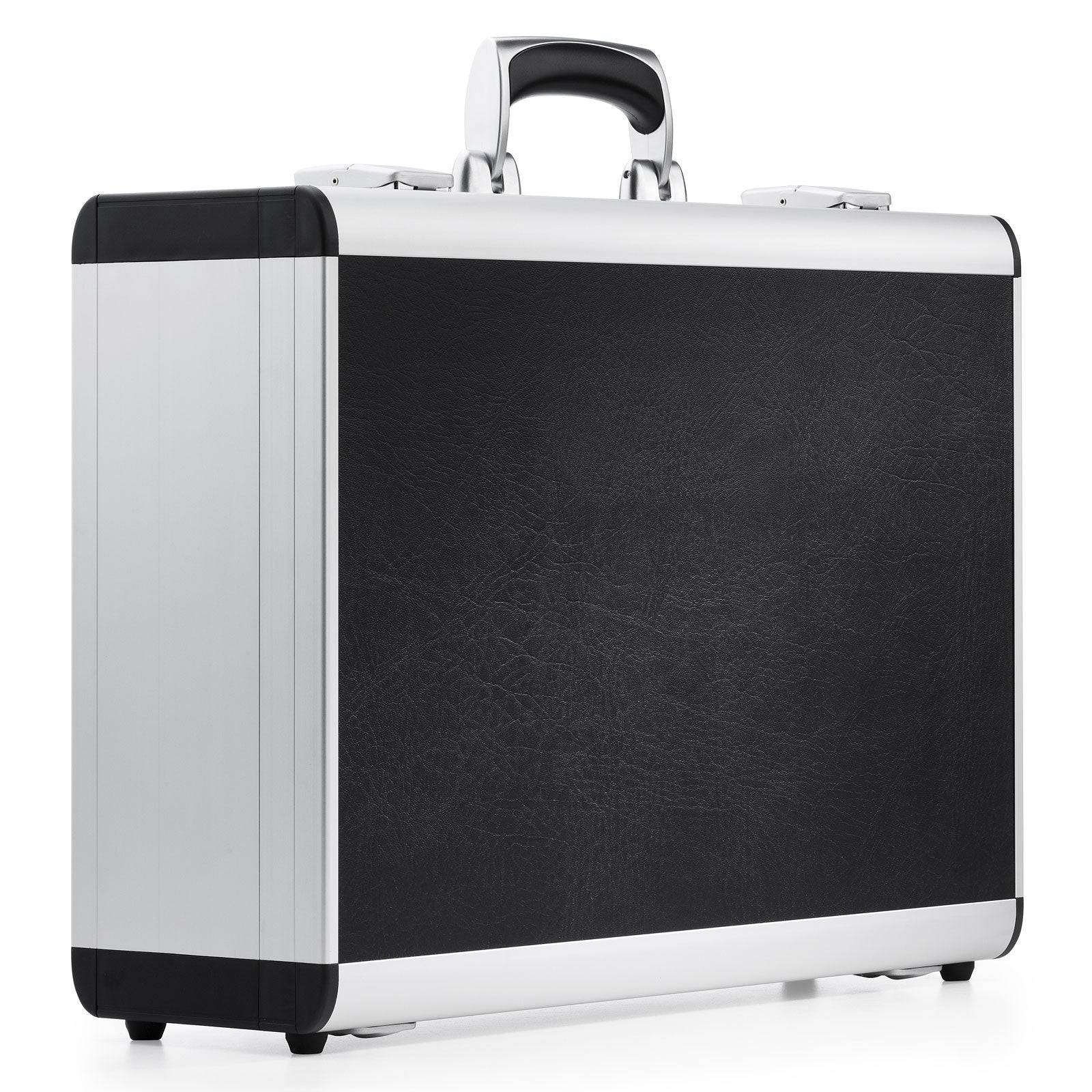 The AZKR 80600 is a black and silver hard-shell briefcase with an aluminum frame and handle, shown standing upright against a white background.