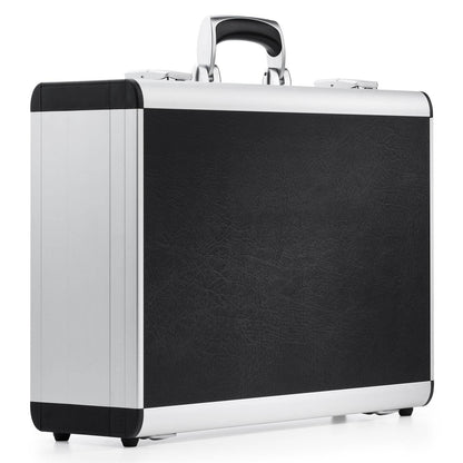 The AZKR 80600 is a black and silver hard-shell briefcase with an aluminum frame and handle, shown standing upright against a white background.