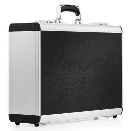 The AZKR 80600 is a silver and black aluminium frame case with a handle, custom CNC foam fittings, shown standing upright on a white background.