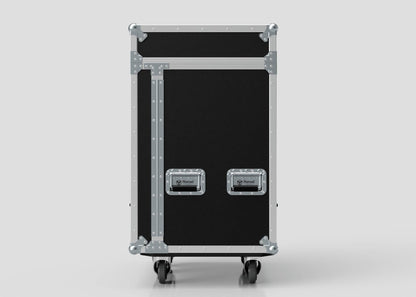 The Backline Workbox Case With 5 Drawers Plus 2U Rack Drawer is a large black and silver rolling case with two handles, metal reinforcements, and external dimensions of 800 x 600 x 1090 mm, shown against a plain light background.