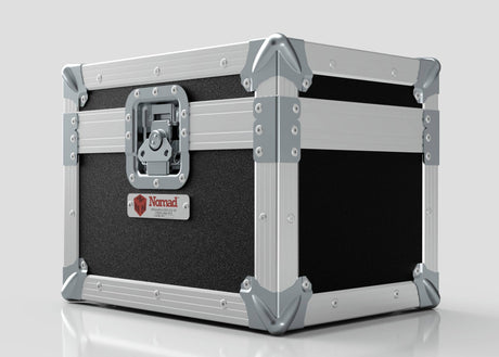 A durable black and silver Camera Lens Case with reinforced corners, a front latch, and a Nomad label on the side.