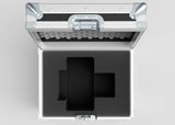 The Camera Lens Case is an open silver external storage box with foam padding and custom-shaped cutouts, designed to securely hold camera lenses and provide precise, organized protection.