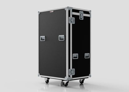 The Catering Case is a large black equipment case with metal edges, handles, latches, and caster wheels, shown upright against a plain background. Its external dimensions are 911 x 735 x 1567 mm.