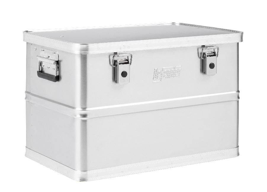 The Defender KA44-018 is a rectangular, lightweight aluminum case with reinforced edges, side handles, and two front latches—ideal as a stackable storage box for organized, secure storage. Photographed against a white background.