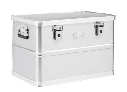 The Defender KA44-018 is a rectangular, lightweight aluminum case with reinforced edges, side handles, and two front latches—ideal as a stackable storage box for organized, secure storage. Photographed against a white background.
