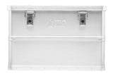 The Defender KA44-018 is a lightweight rectangular silver aluminum storage box with two latch closures and a subtle embossed logo, designed for easy transport and ideal for organizing essentials.