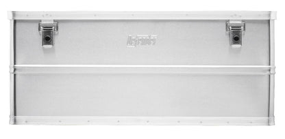 The Defender KA44-020 is a rectangular silver aluminum case with two latch closures and “Alubox” embossed in the center, offering secure and stylish storage.