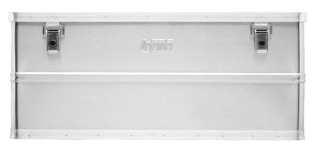 The Defender KA44-020 is a rectangular silver aluminum case with two latch closures and “Alubox” embossed in the center, offering secure and stylish storage.