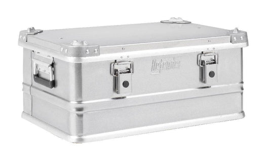The Defender KA64-003 is a rectangular silver 42L case with reinforced corners, front latches, and side handles—perfect for secure screen print storage.