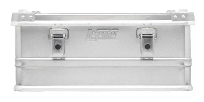 The Defender KA64-003 is a rectangular silver metal storage box with two front latches and a raised lid—ideal as a 42L case or custom foam case for secure storage.