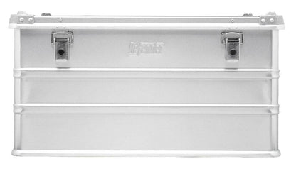 The Defender KA64-010 is a rectangular metal storage box with two front latch closures, embossed center branding, and optional custom foam inserts for tailored protection.