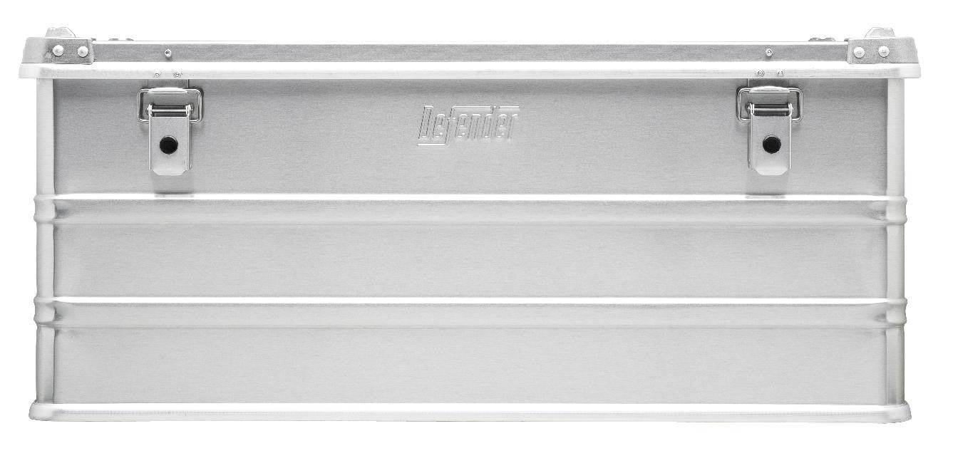 The Defender KA64-015 is a rectangular silver metal storage box featuring two latch closures, a raised center logo, and a custom routed foam interior for secure organization.